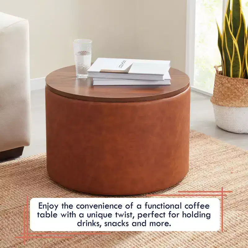 Large 22 Inch Round Coffee Table Storage Ottoman