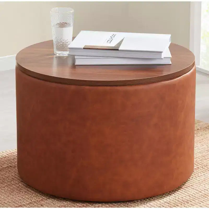 Large 22 Inch Round Coffee Table Storage Ottoman