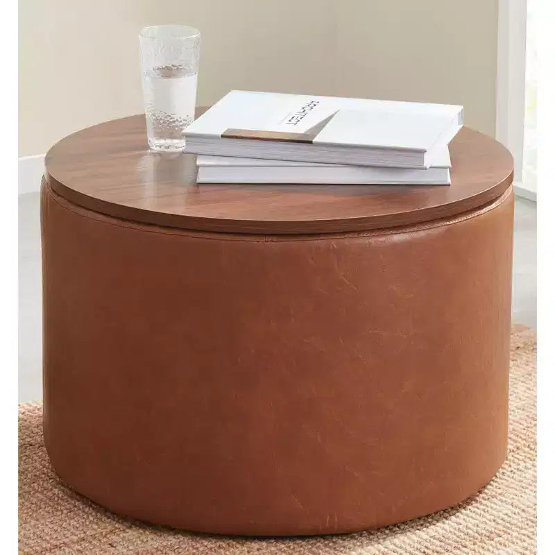 Large 22 Inch Round Coffee Table Storage Ottoman