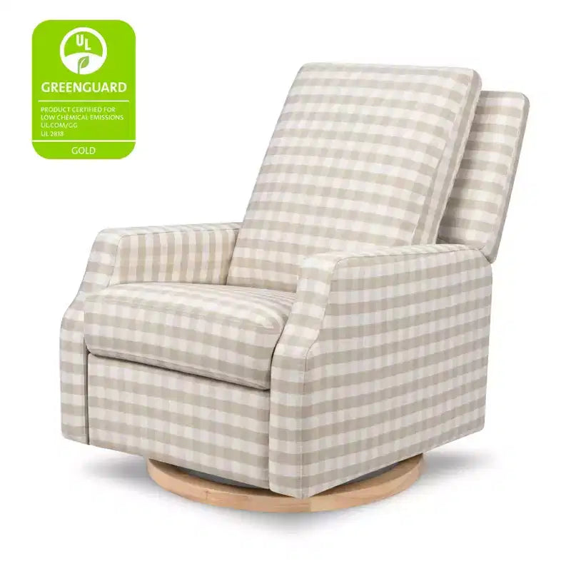 Electronic Recliner and Swivel Glider - Tan Gingham with Light Wood Base