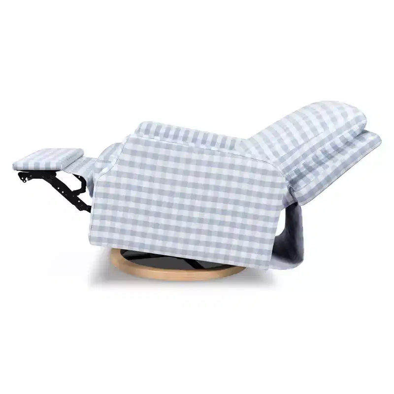 Electronic Recliner and Swivel Glider - Tan Gingham with Light Wood Base