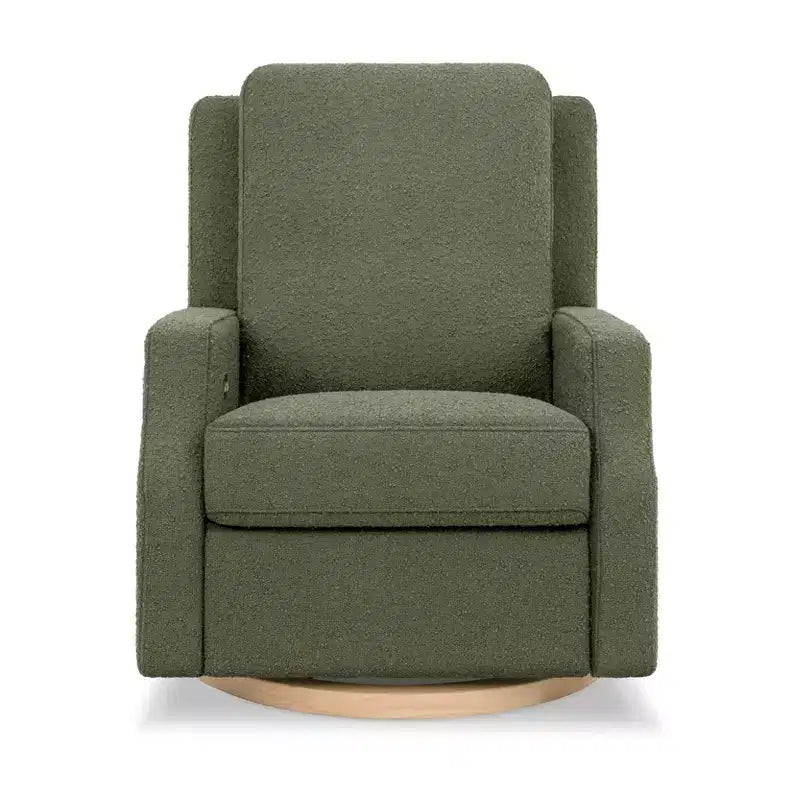 Electronic Recliner and Swivel Glider - Tan Gingham with Light Wood Base