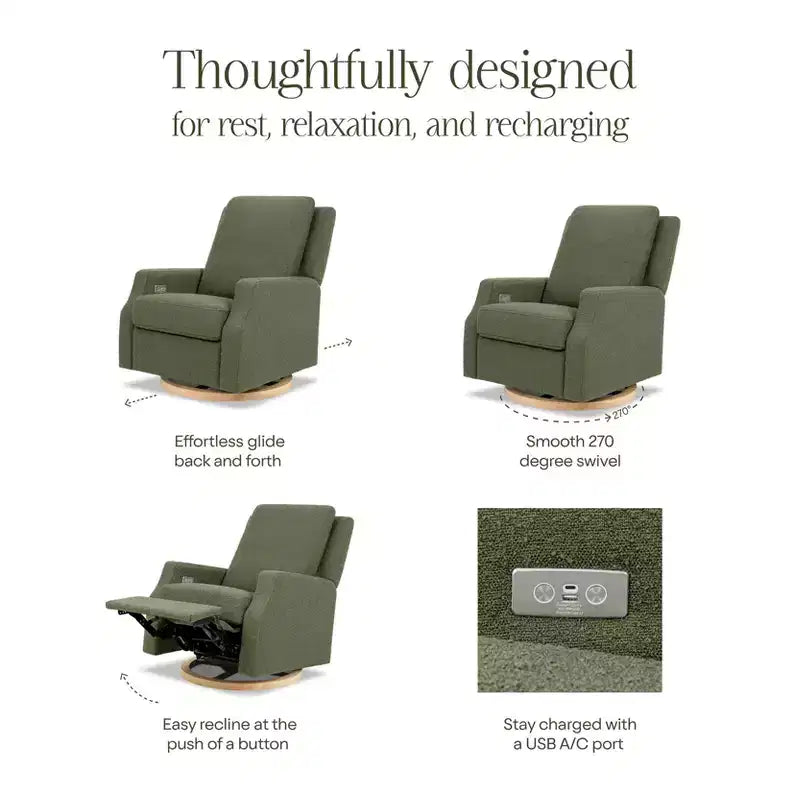 Electronic Recliner and Swivel Glider - Tan Gingham with Light Wood Base