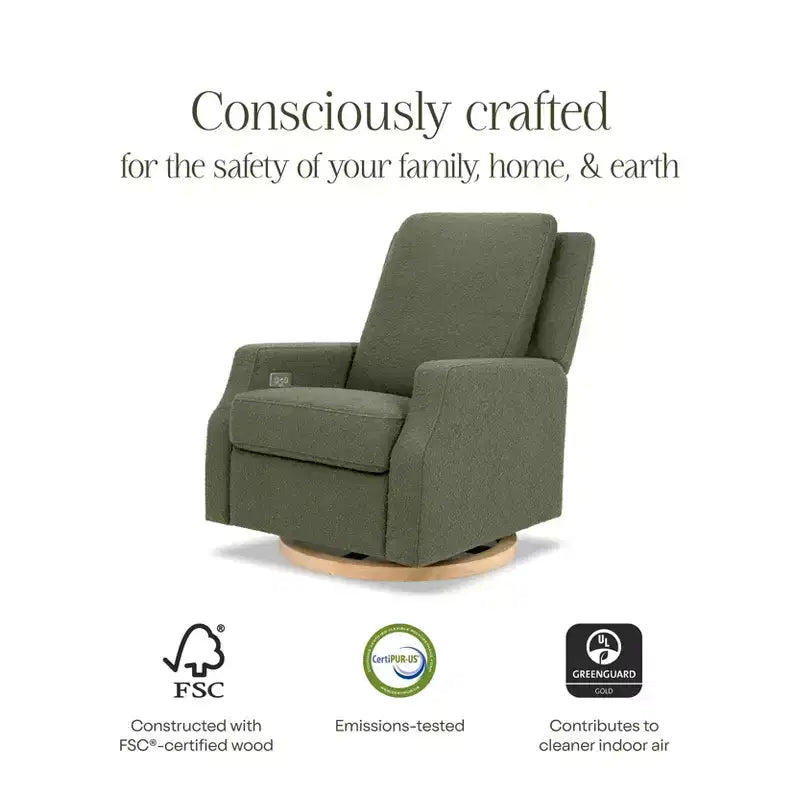 Electronic Recliner and Swivel Glider - Tan Gingham with Light Wood Base