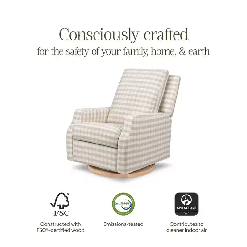 Electronic Recliner and Swivel Glider - Tan Gingham with Light Wood Base