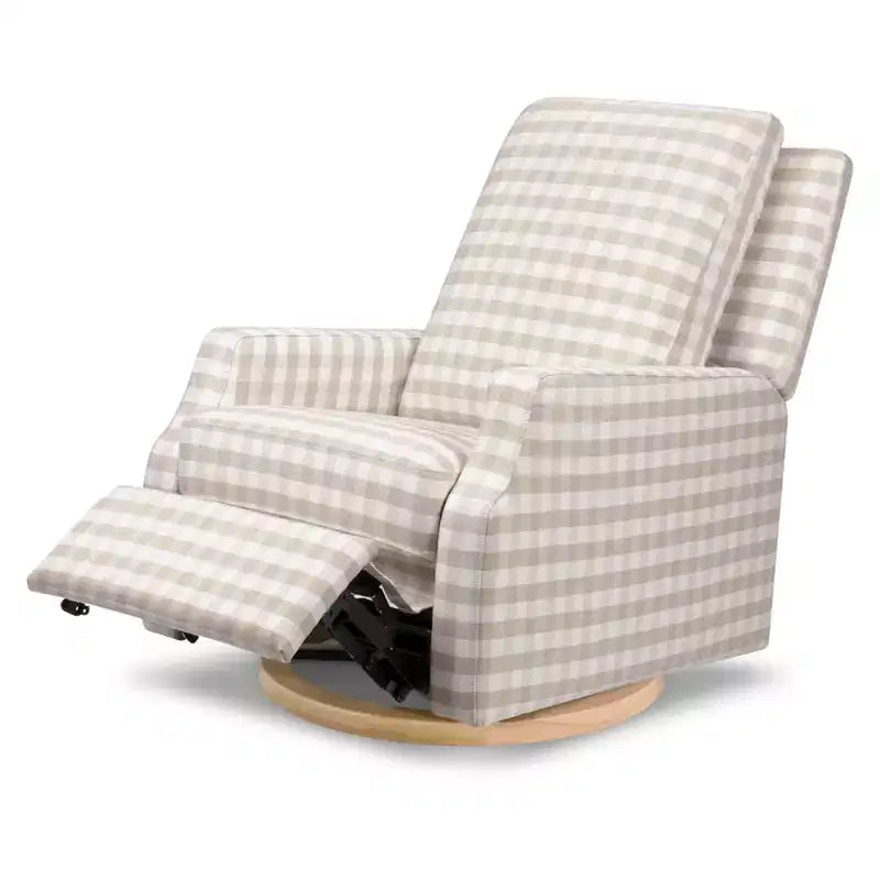 Electronic Recliner and Swivel Glider - Tan Gingham with Light Wood Base