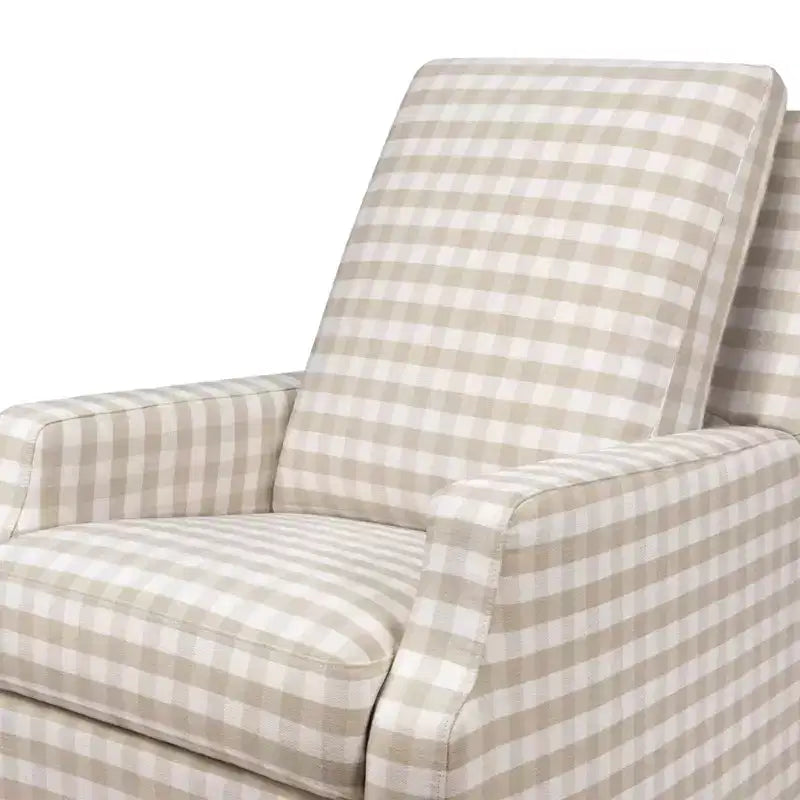 Electronic Recliner and Swivel Glider - Tan Gingham with Light Wood Base