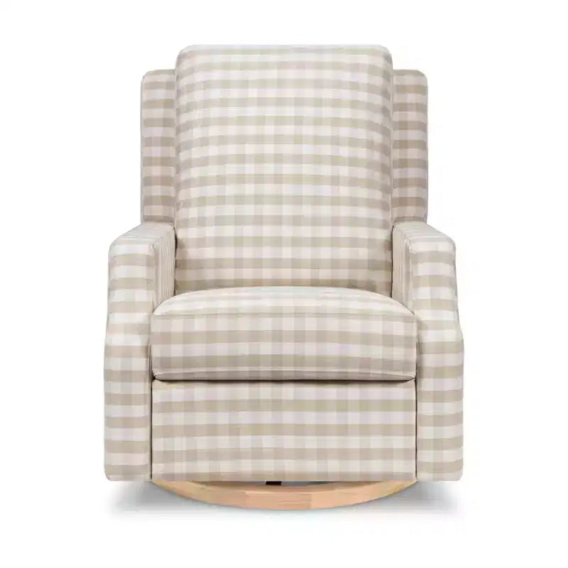 Electronic Recliner and Swivel Glider - Tan Gingham with Light Wood Base