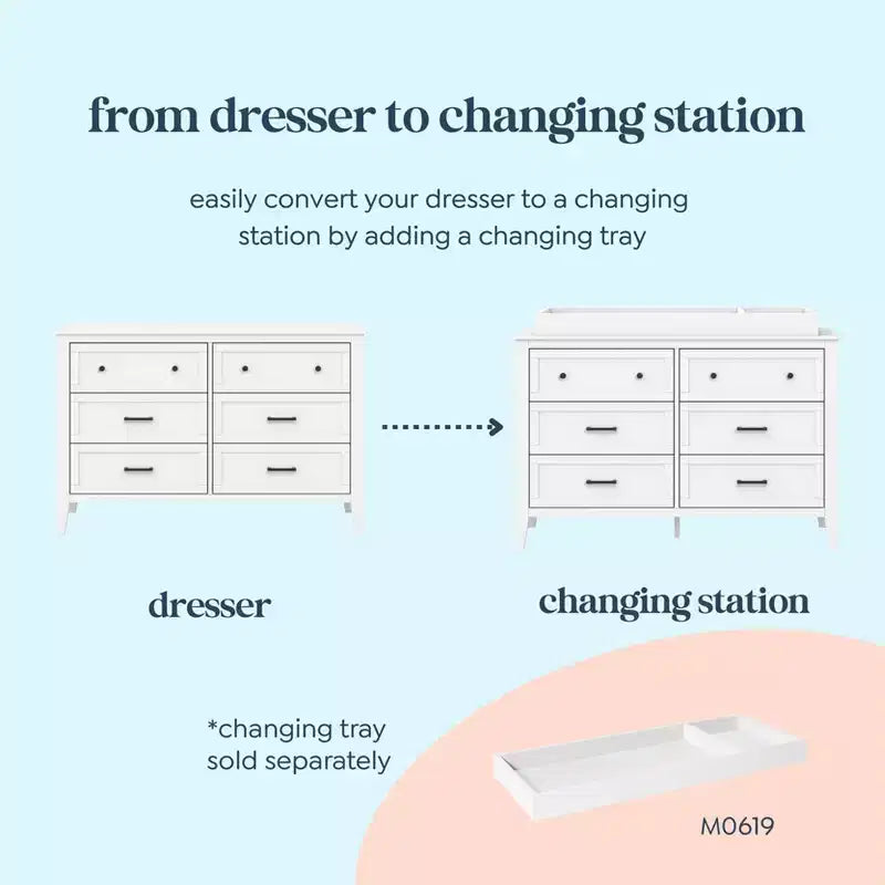 6-Drawer Nursery Dresser - GREENGUARD Gold Certified, Pine Wood