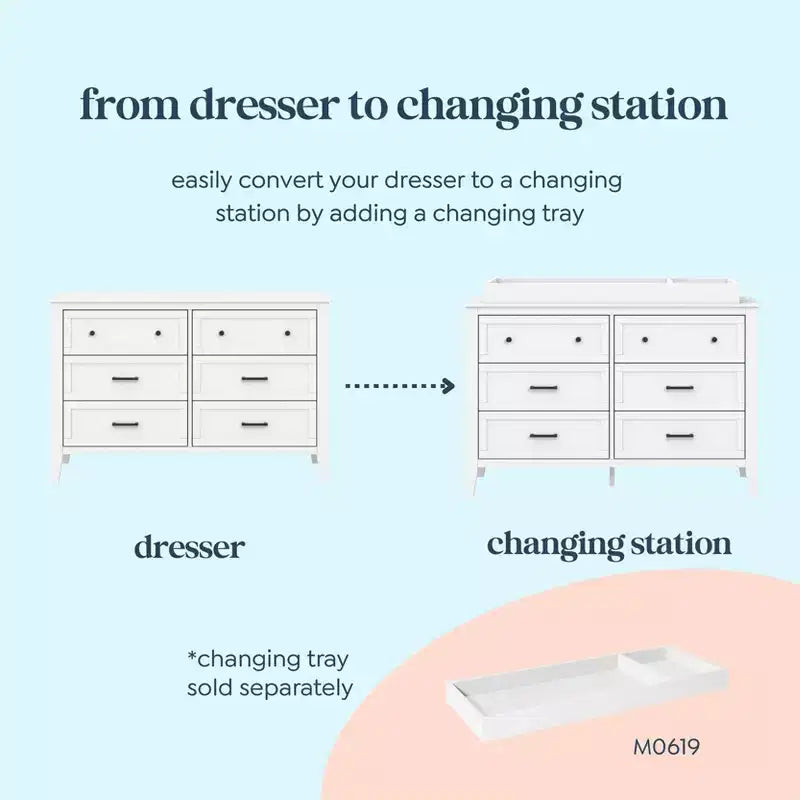 6-Drawer Nursery Dresser - GREENGUARD Gold Certified, Pine Wood