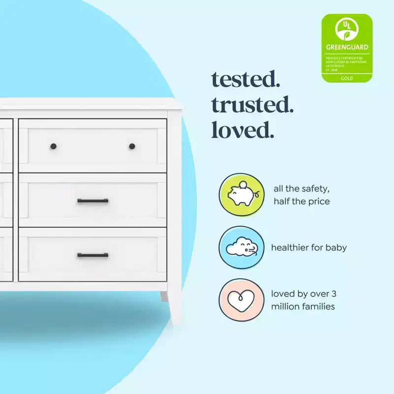 6-Drawer Nursery Dresser - GREENGUARD Gold Certified, Pine Wood