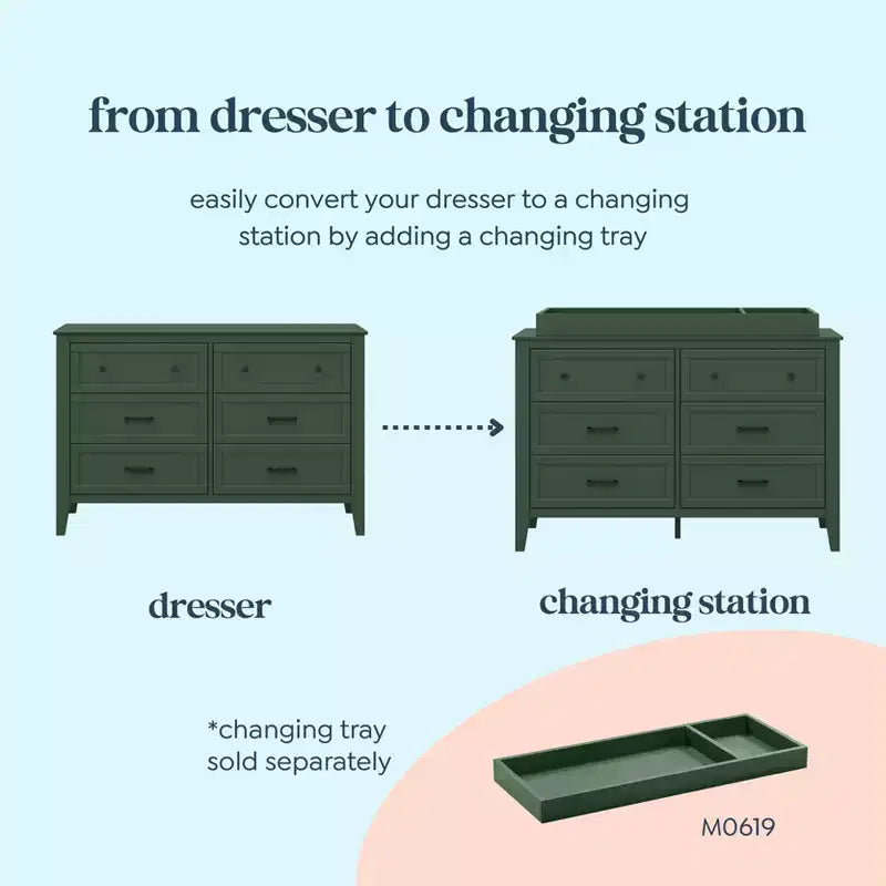 6-Drawer Nursery Dresser - GREENGUARD Gold Certified, Pine Wood