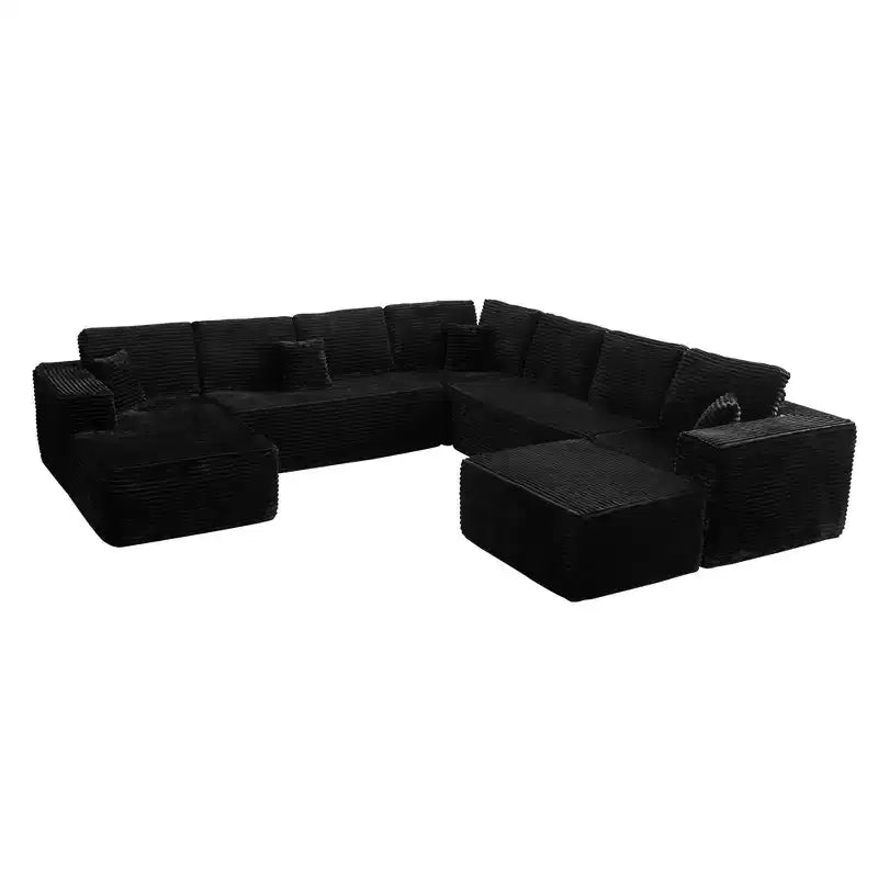 U-Shape Modular Sectional Sofa - 27" Deep Seat, Modern Minimalist, Seats 9