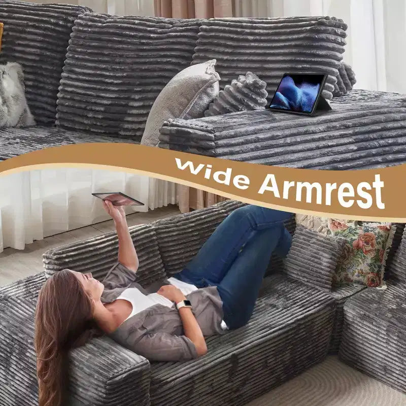 U-Shape Modular Sectional Sofa - 27" Deep Seat, Modern Minimalist, Seats 9