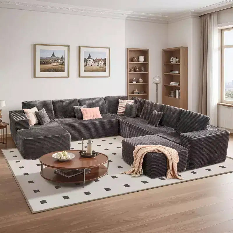 U-Shape Modular Sectional Sofa - 27" Deep Seat, Modern Minimalist, Seats 9