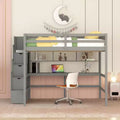 Full Size Loft Bed with Built-in Desk, Storage Shelves & Storage Staircase for Bedroom - Gray