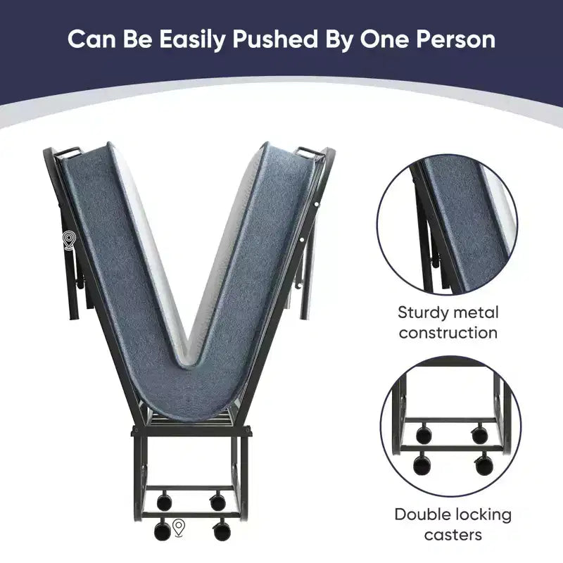 Folding Bed with 5" Mattress - Portable Guest Bed with Wheels, Twin Size