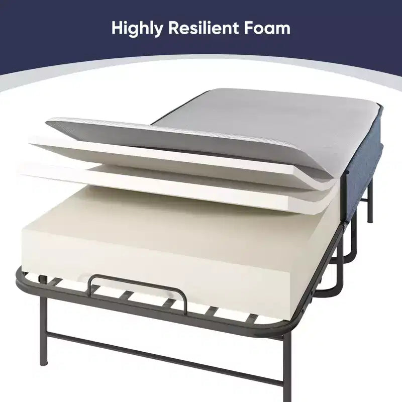 Folding Bed with 5" Mattress - Portable Guest Bed with Wheels, Twin Size