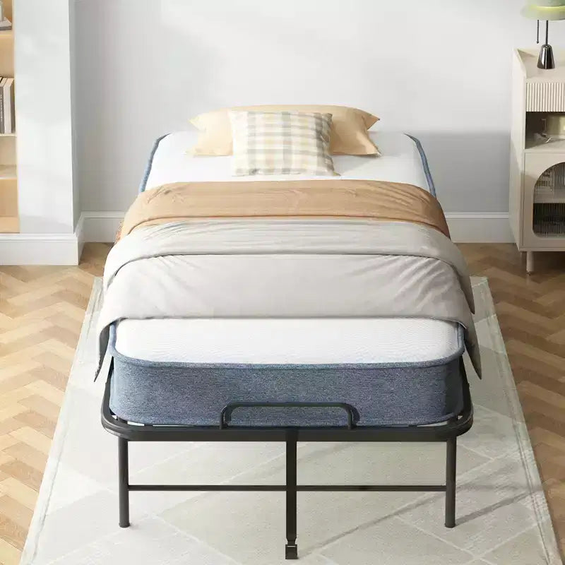 Folding Bed with 5" Mattress - Portable Guest Bed with Wheels, Twin Size