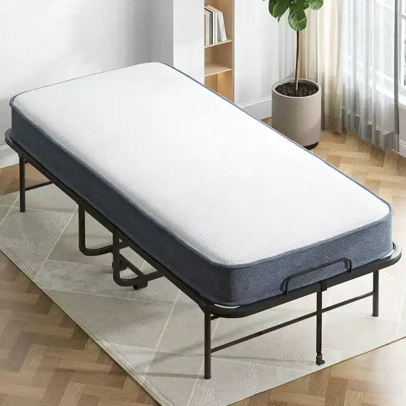 Folding Bed with 5" Mattress - Portable Guest Bed with Wheels, Twin Size