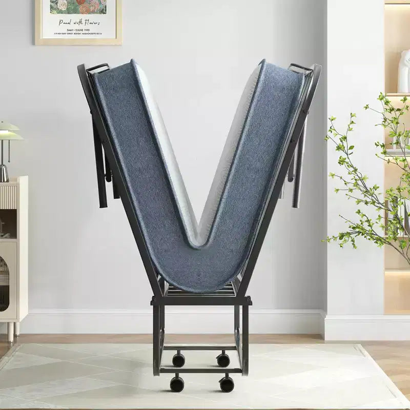 Folding Bed with 5" Mattress - Portable Guest Bed with Wheels, Twin Size