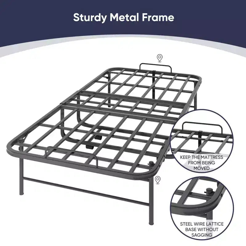 Folding Bed with 5" Mattress - Portable Guest Bed with Wheels, Twin Size