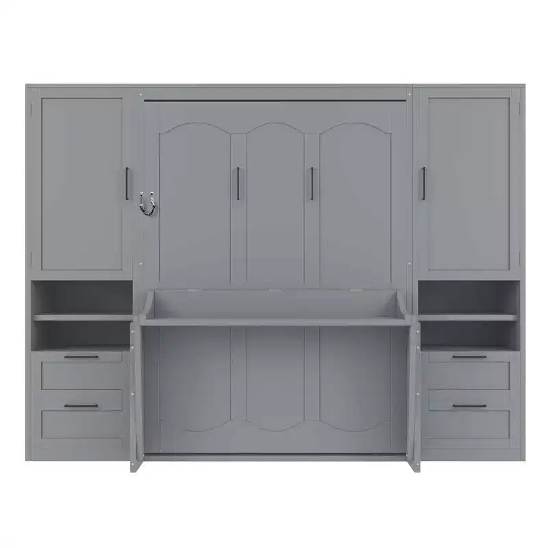 Full Murphy Bed with Closet, Storage Drawers and Shelves for Guest Room or Office