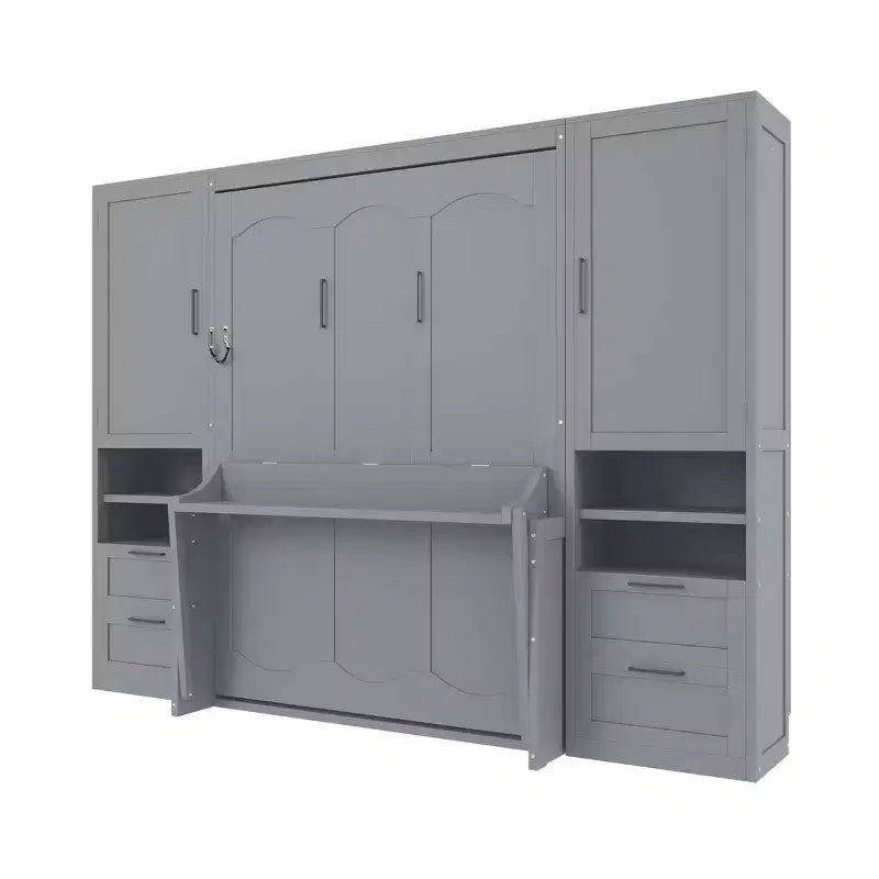 Full Murphy Bed with Closet, Storage Drawers and Shelves for Guest Room or Office