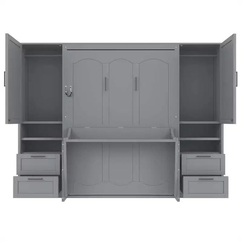 Full Murphy Bed with Closet, Storage Drawers and Shelves for Guest Room or Office