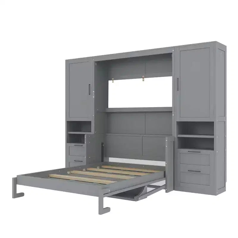 Full Murphy Bed with Closet, Storage Drawers and Shelves for Guest Room or Office