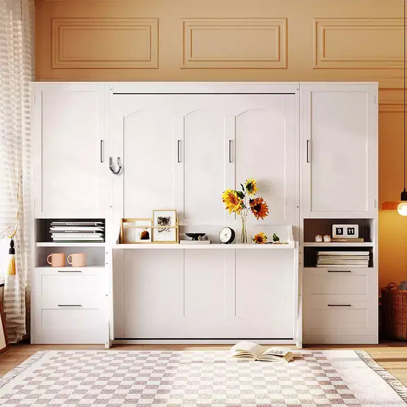 Full Murphy Bed with Closet, Storage Drawers and Shelves for Guest Room or Office