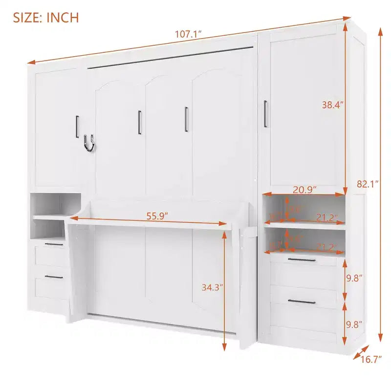 Full Murphy Bed with Closet, Storage Drawers and Shelves for Guest Room or Office
