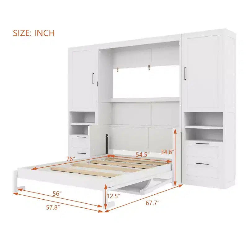 Full Murphy Bed with Closet, Storage Drawers and Shelves for Guest Room or Office