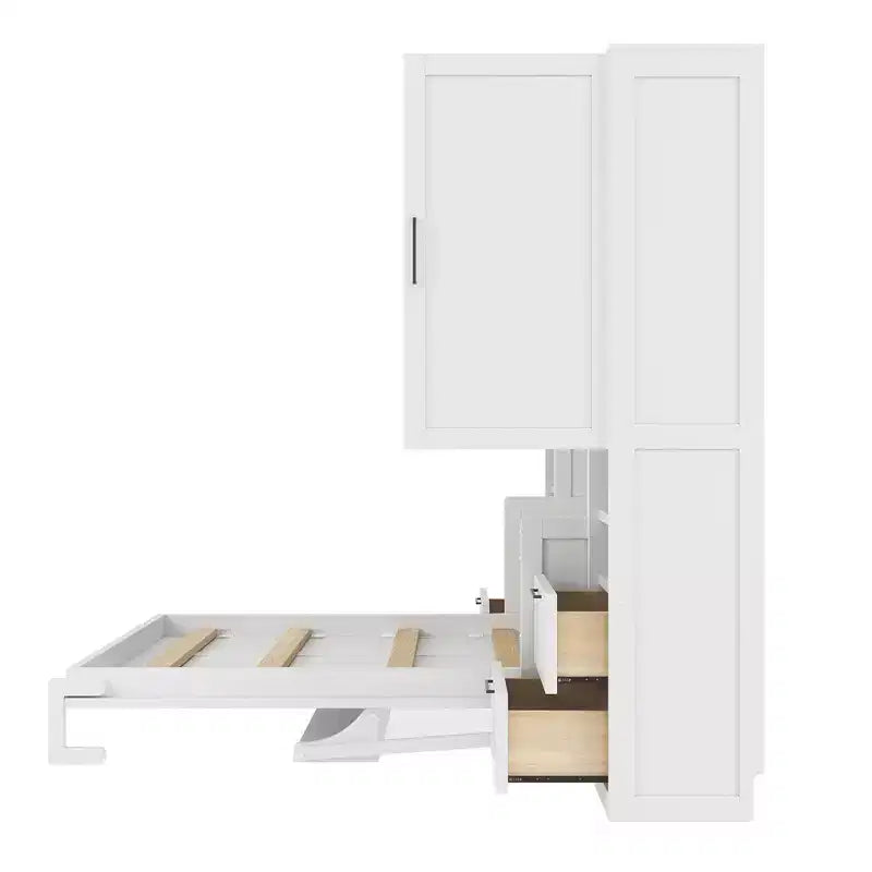Full Murphy Bed with Closet, Storage Drawers and Shelves for Guest Room or Office