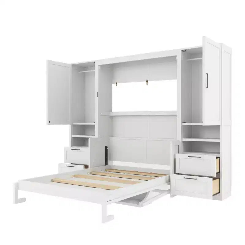 Full Murphy Bed with Closet, Storage Drawers and Shelves for Guest Room or Office