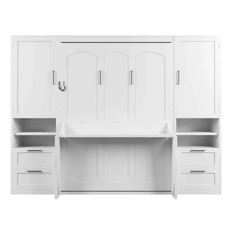 Full Murphy Bed with Closet, Storage Drawers and Shelves for Guest Room or Office