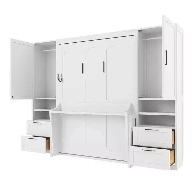 Full Murphy Bed with Closet, Storage Drawers and Shelves for Guest Room or Office