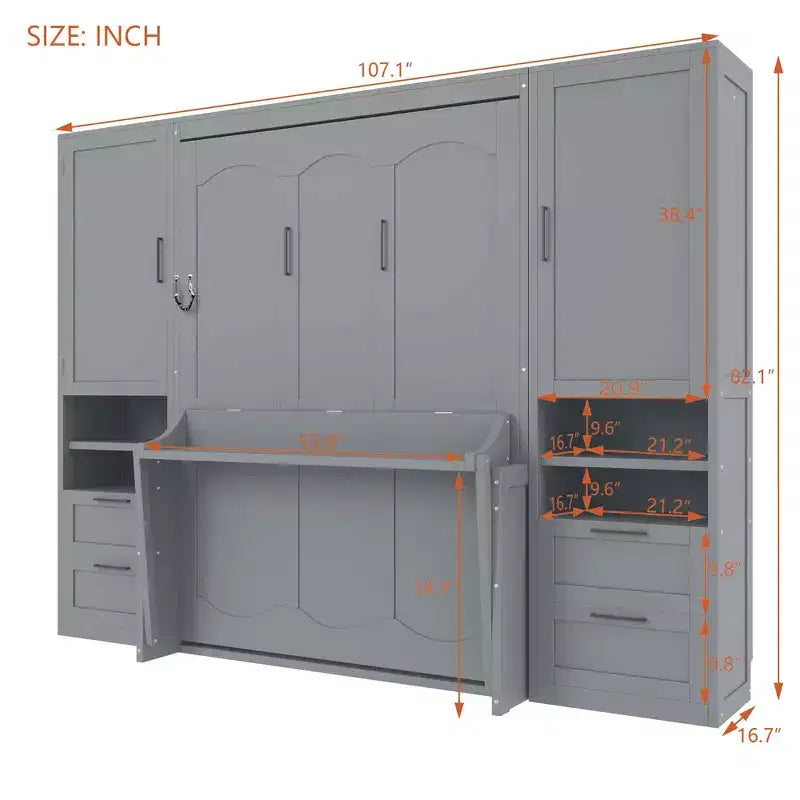 Full Murphy Bed with Closet, Storage Drawers and Shelves for Guest Room or Office