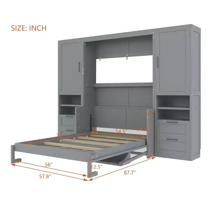 Full Murphy Bed with Closet, Storage Drawers and Shelves for Guest Room or Office