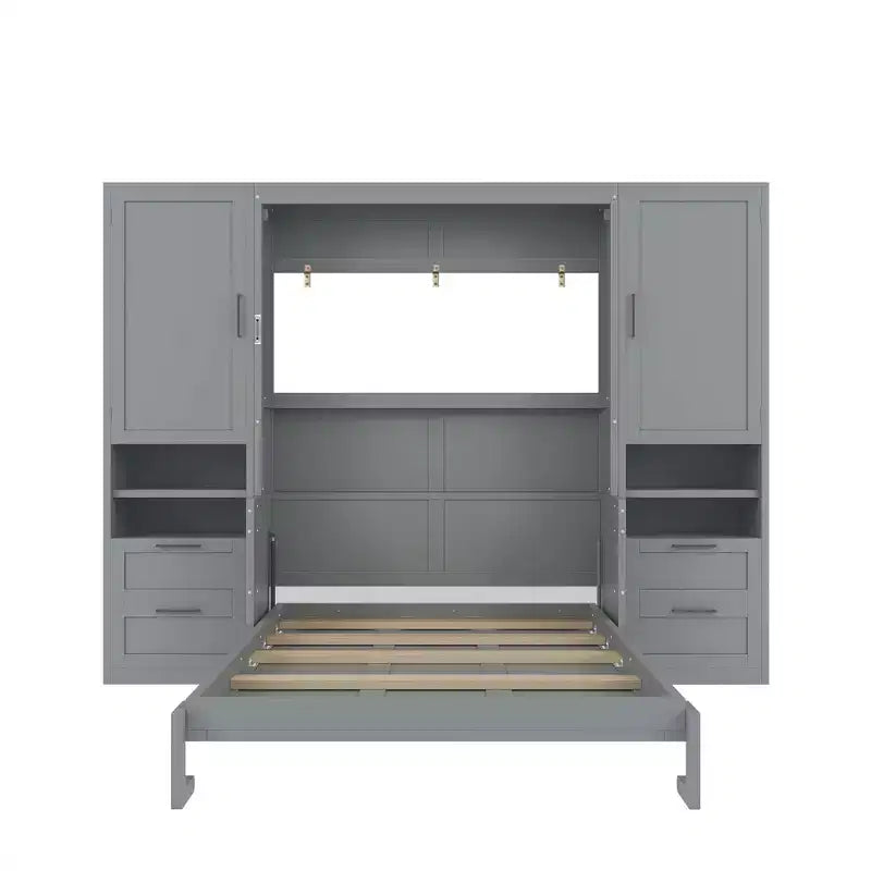 Full Murphy Bed with Closet, Storage Drawers and Shelves for Guest Room or Office