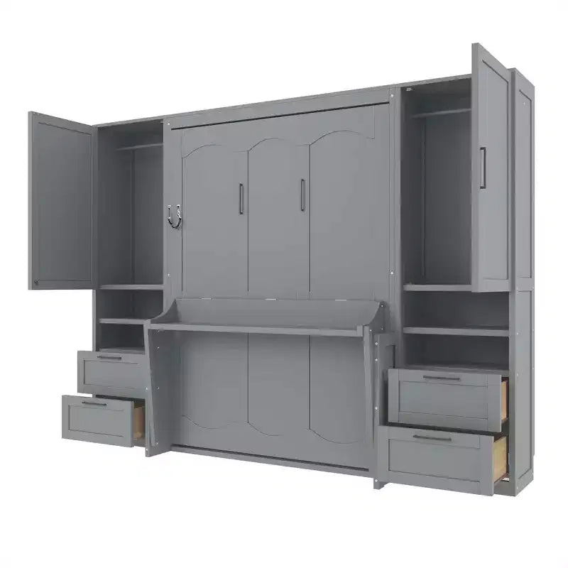 Full Murphy Bed with Closet, Storage Drawers and Shelves for Guest Room or Office