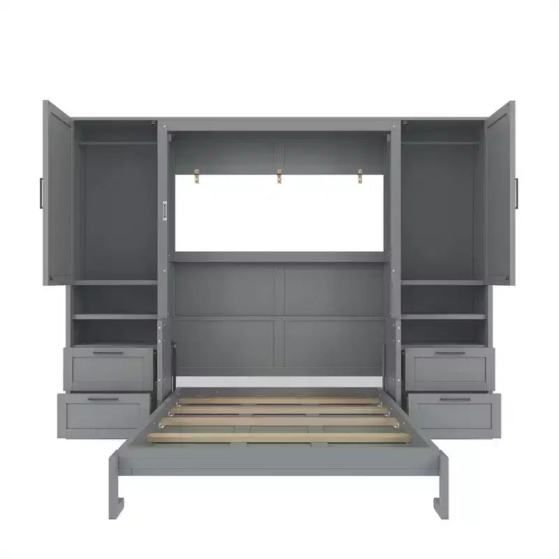 Full Murphy Bed with Closet, Storage Drawers and Shelves for Guest Room or Office