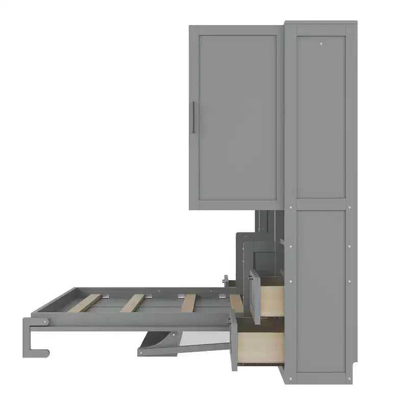 Full Murphy Bed with Closet, Storage Drawers and Shelves for Guest Room or Office