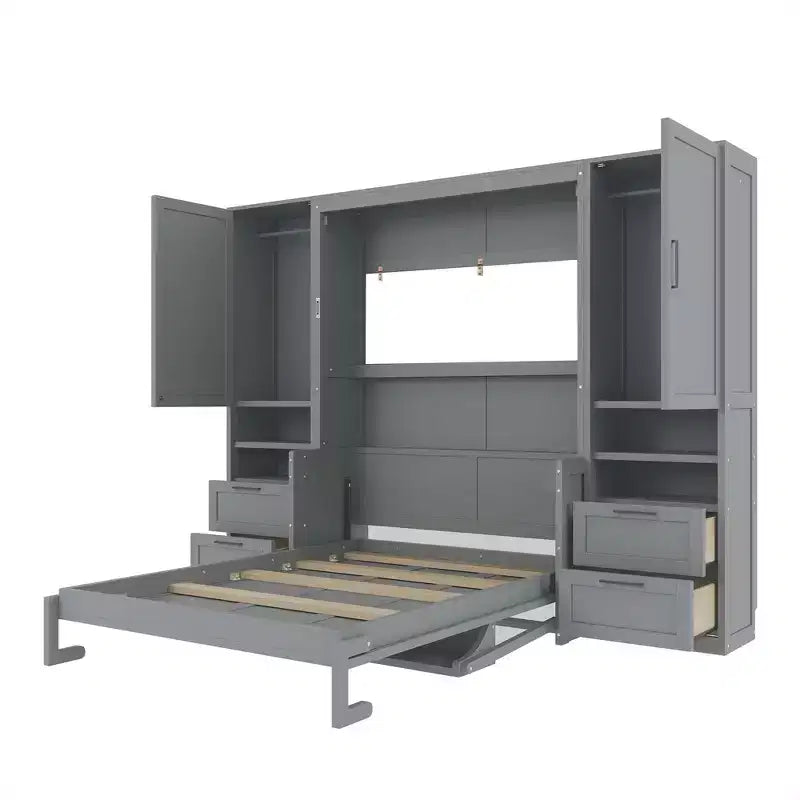 Full Murphy Bed with Closet, Storage Drawers and Shelves for Guest Room or Office