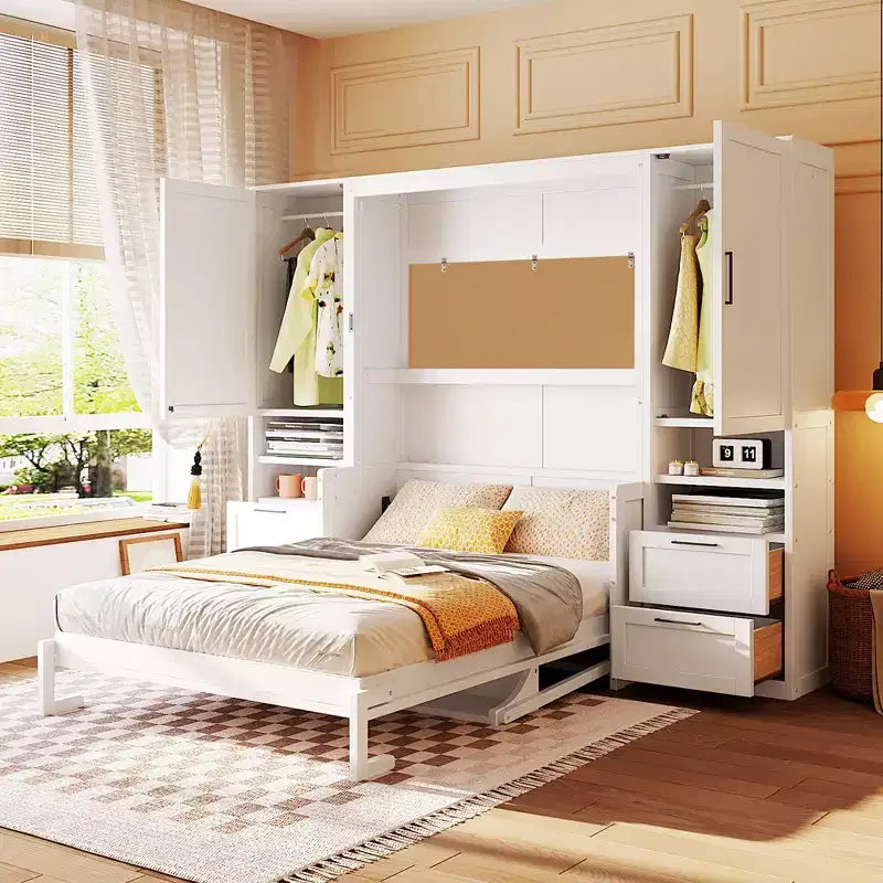 Full Murphy Bed with Closet, Storage Drawers and Shelves for Guest Room or Office
