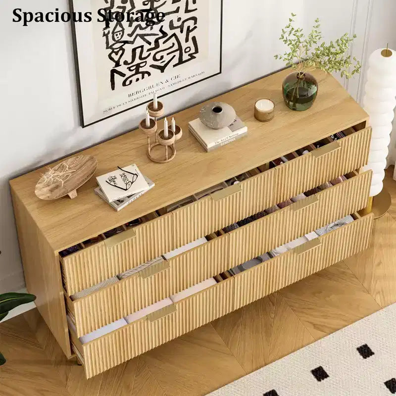 7-Drawer Fluted Dresser with Gold Handles - Modern Storage Chest for Bedroom, Living Room, Hallway