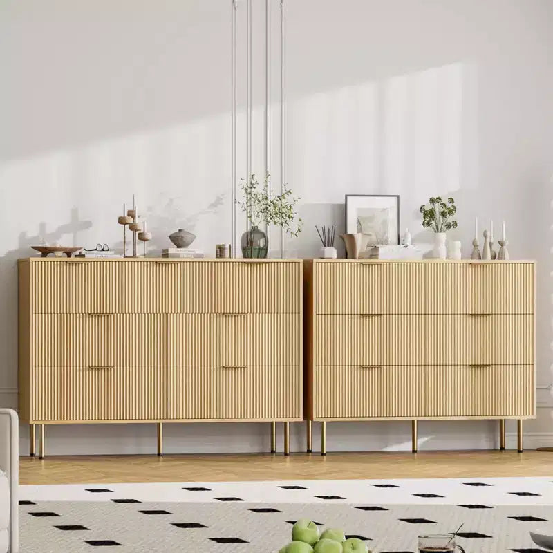 7-Drawer Fluted Dresser with Gold Handles - Modern Storage Chest for Bedroom, Living Room, Hallway