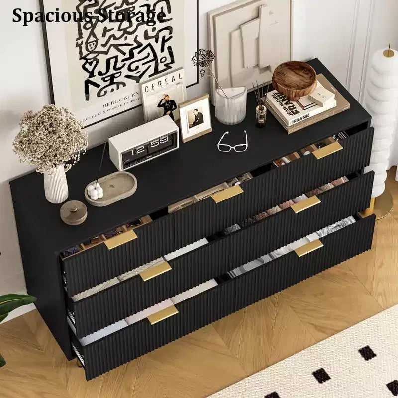 7-Drawer Fluted Dresser with Gold Handles - Modern Storage Chest for Bedroom, Living Room, Hallway