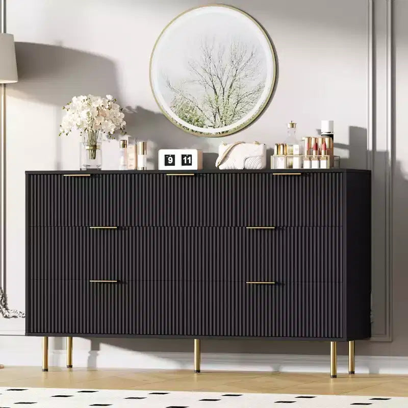 7-Drawer Fluted Dresser with Gold Handles - Modern Storage Chest for Bedroom, Living Room, Hallway