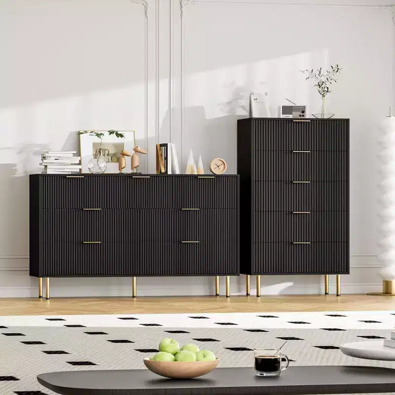 7-Drawer Fluted Dresser with Gold Handles - Modern Storage Chest for Bedroom, Living Room, Hallway